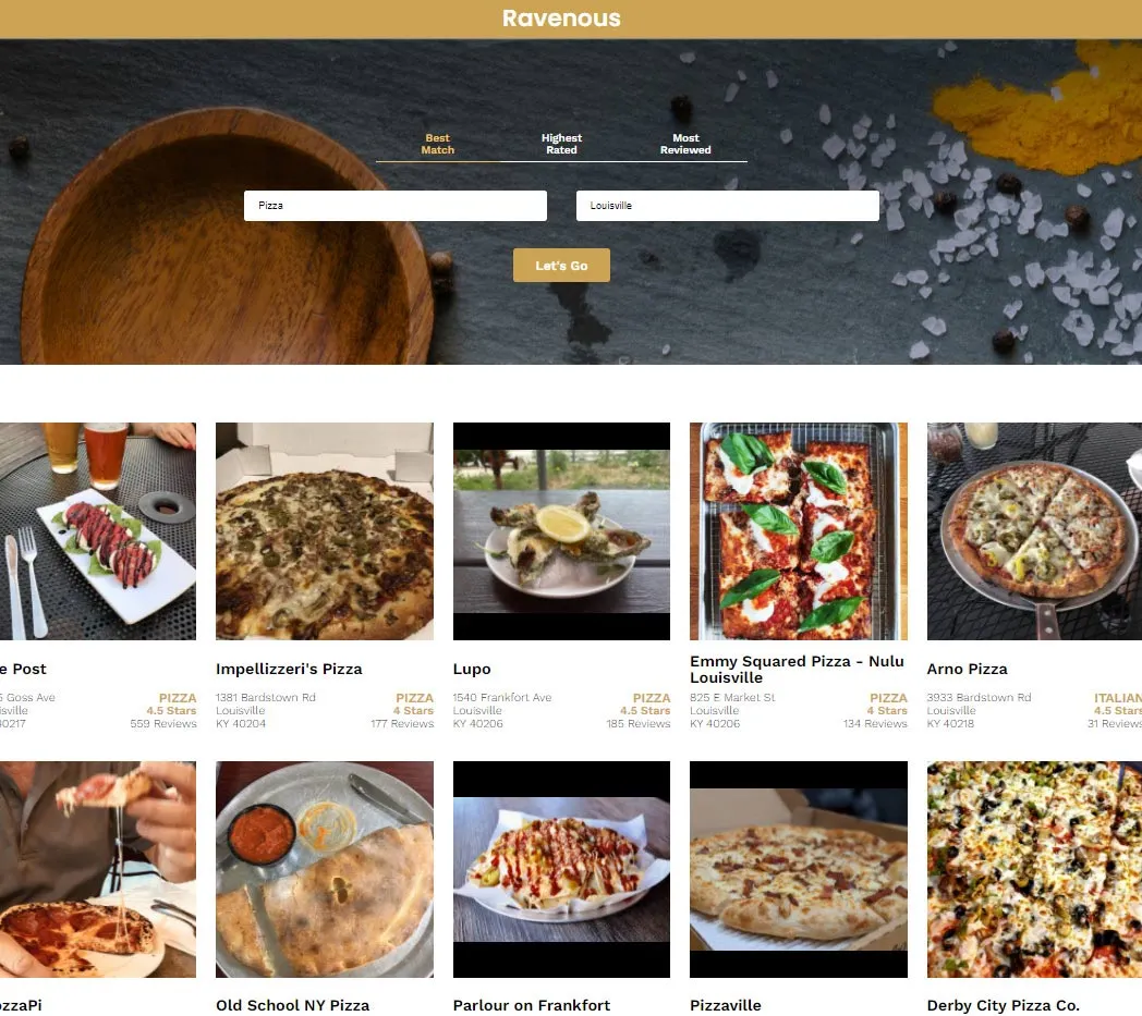 Ravenous app screenshot